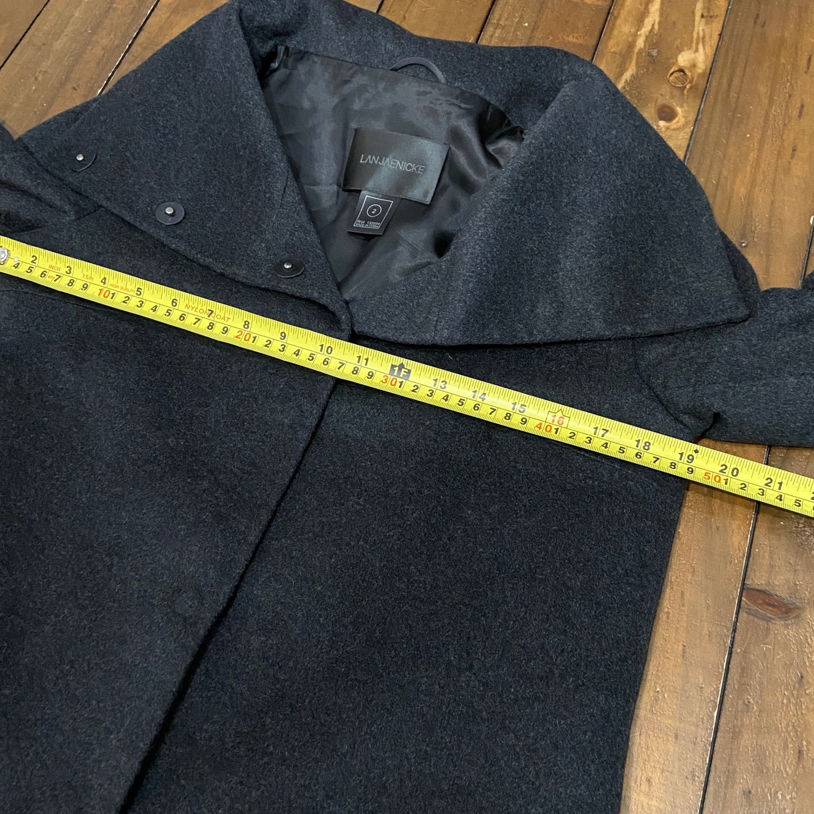 Lan Jaenicke Stamford 100% Cashmere 3/4 Sleeve Funnel Neck Coat Black Size 2 — image 6 of 8
